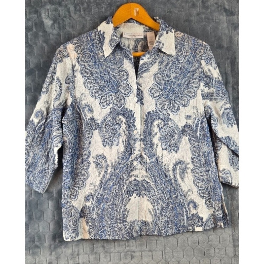 Liz Claiborne Blouse Women's Short‎ Sleeve Paisley Button Shirt Top Sz 1